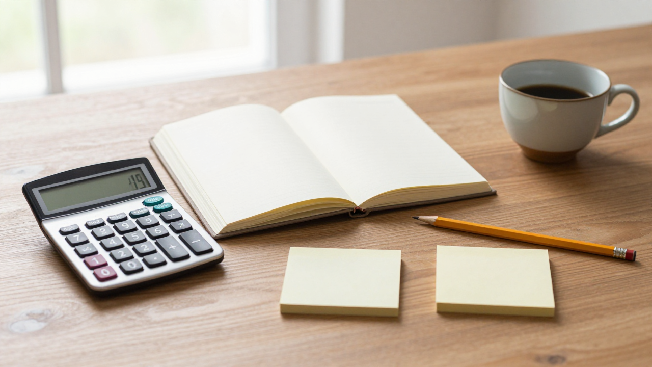 A blank journal and calculator used to record a numerology reflection