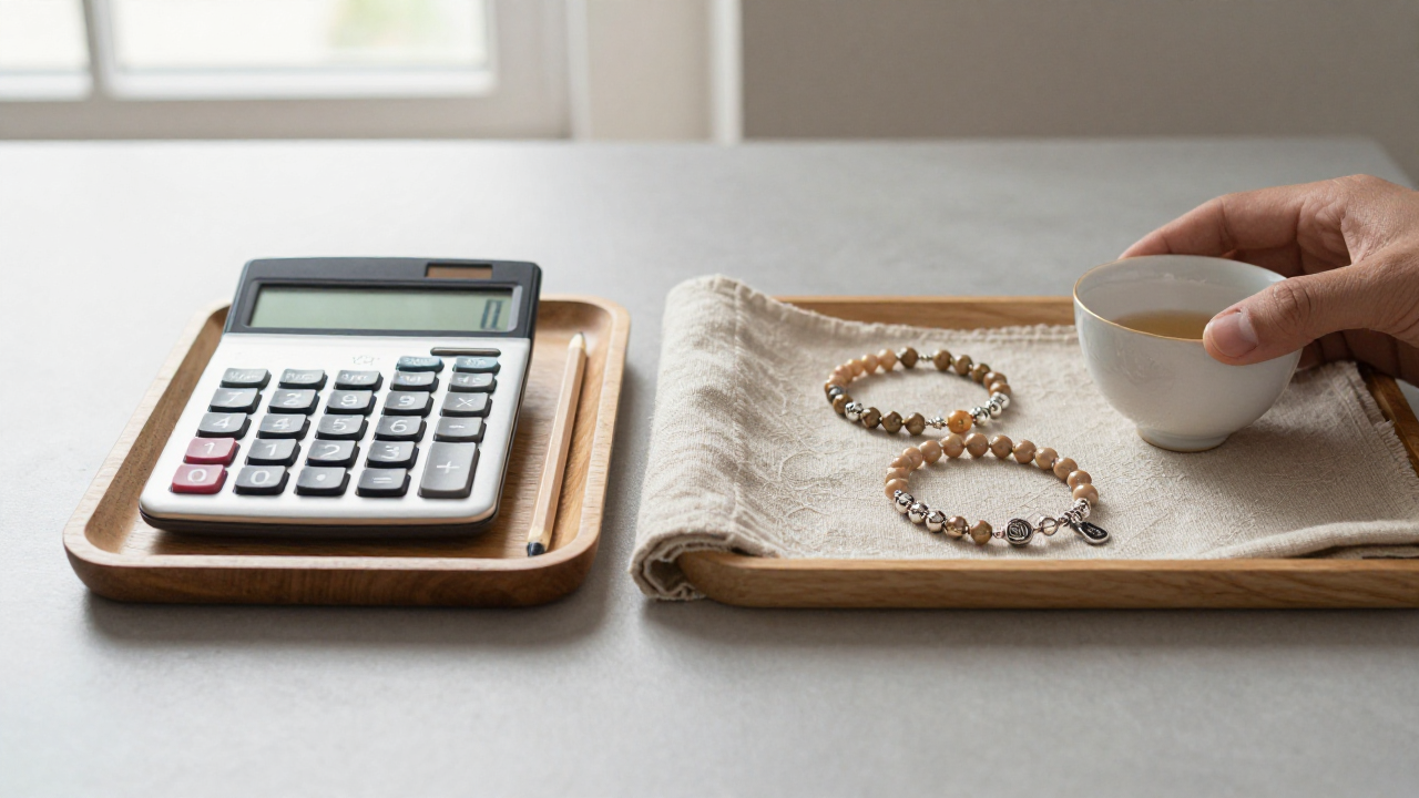 Two trays with a calculator on one side and a gift charm on the other