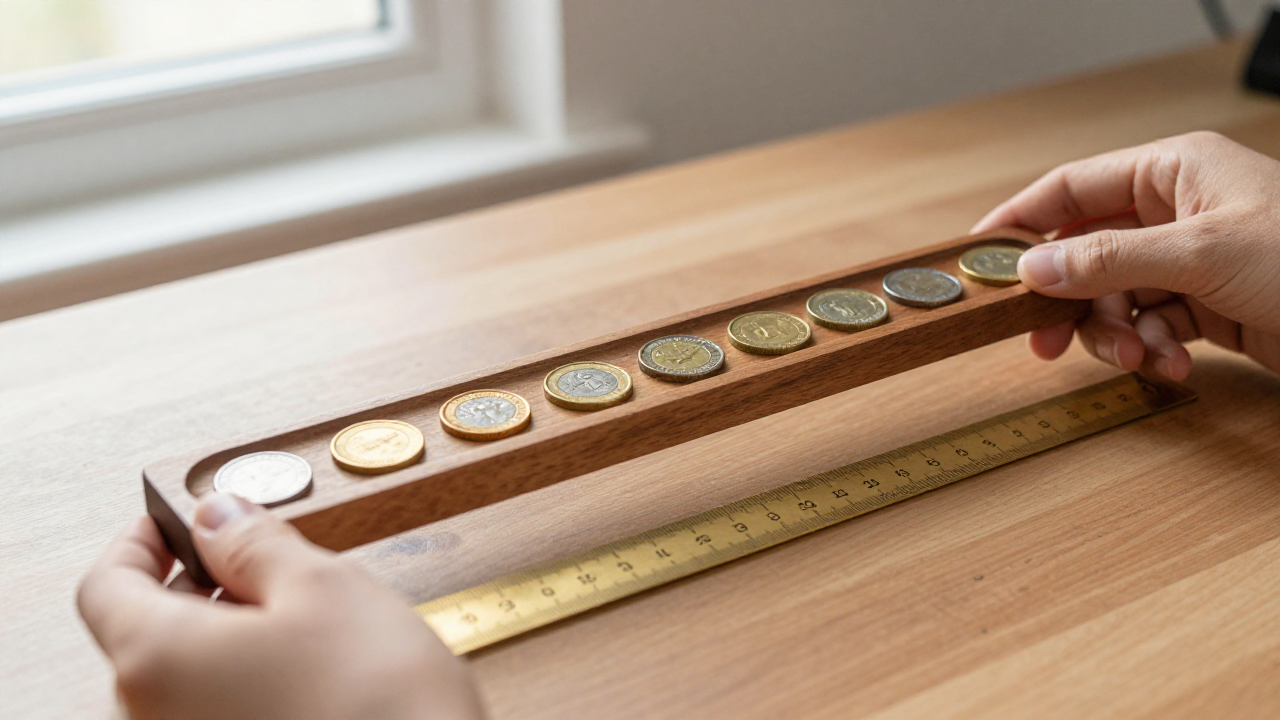 life path number 8 meaning scene with balanced wooden trays, eight tokens, brass ruler