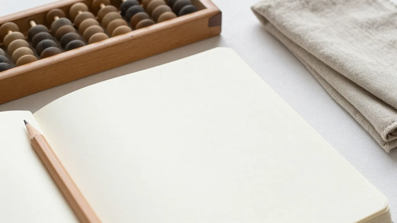 pencil, unmarked abacus beads, and blank notebook for how to calculate number in numerology