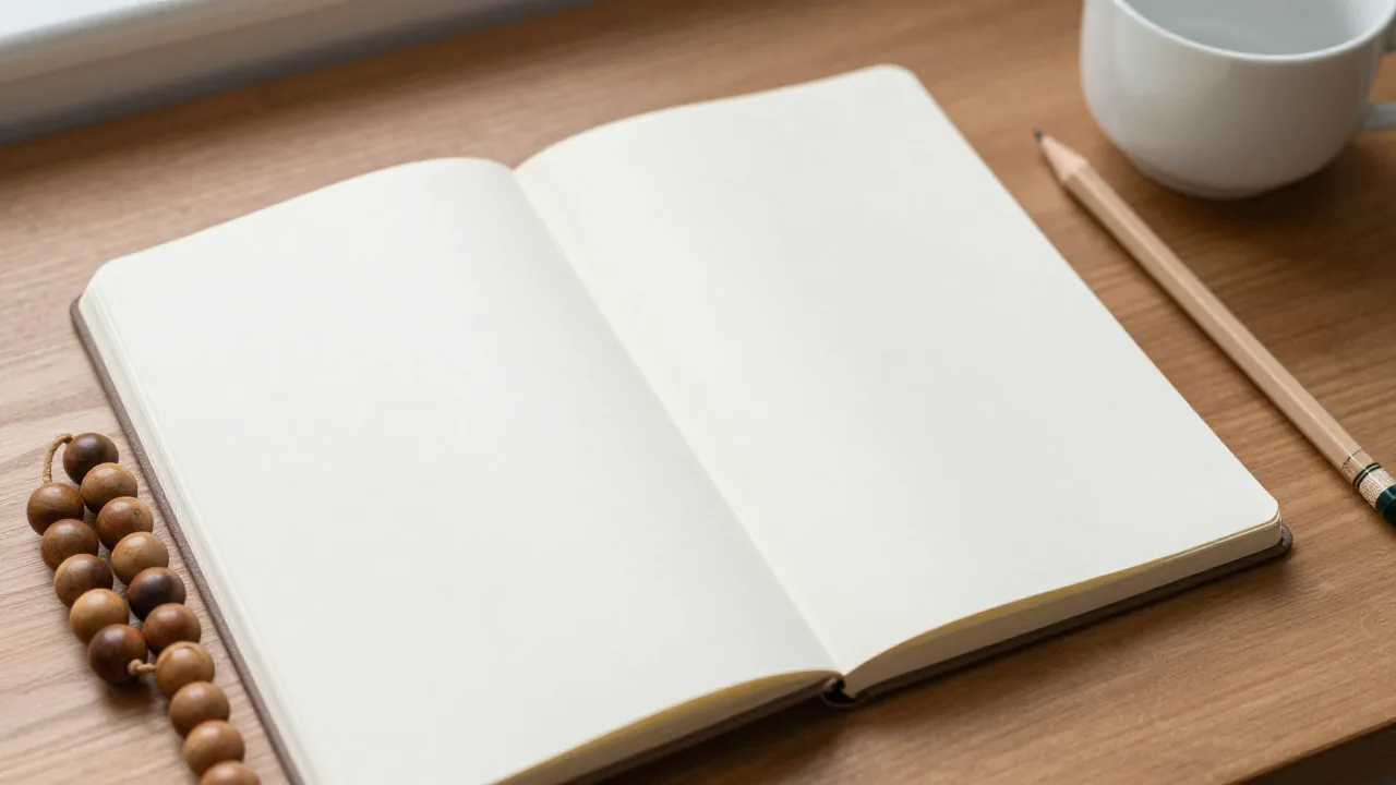 smooth wooden beads, blank notebook, notebook, and pencil for how to calculate number in numerology