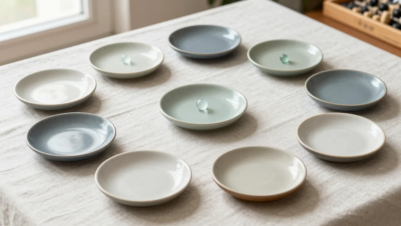 Colored ceramic dishes grouping plain glass beads